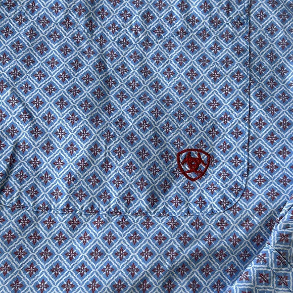 Ariat Shirt Mens 2XL Blue Geometric Western Button Down Long Sleeve Cotton - Picture 6 of 12